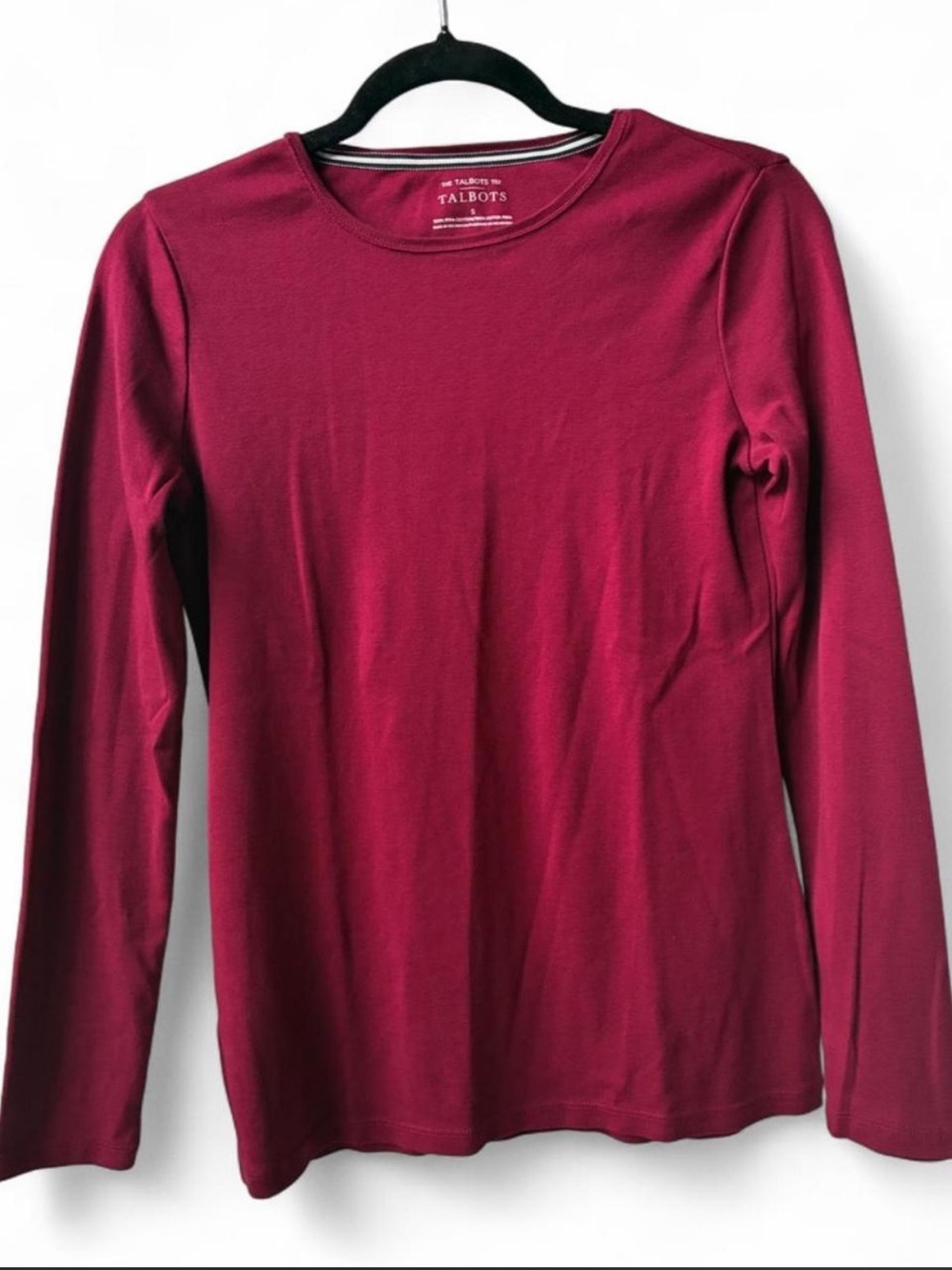 NWOT Talbots tee Pima cotton burgundy LongSleeve Crewneck Top S minimalist basic